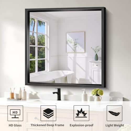 Bathroom Mirror, 36 x 36 inch Brushed Black Square Mirrors - Image 3