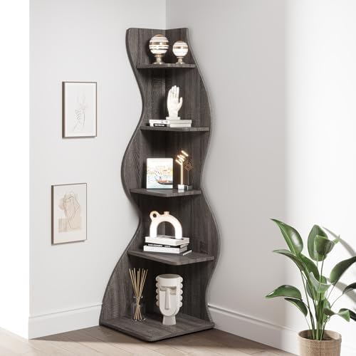 Tribesigns Corner Shelf, Modern 5-Tier Wall Corner Bookshelf, Stylish Corner - Image 6