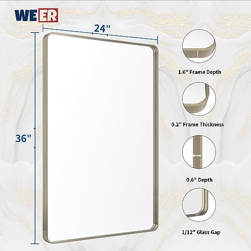 WEER Brushed Nickel Bathroom Vanity Mirror 24X36 Inch - Image 6