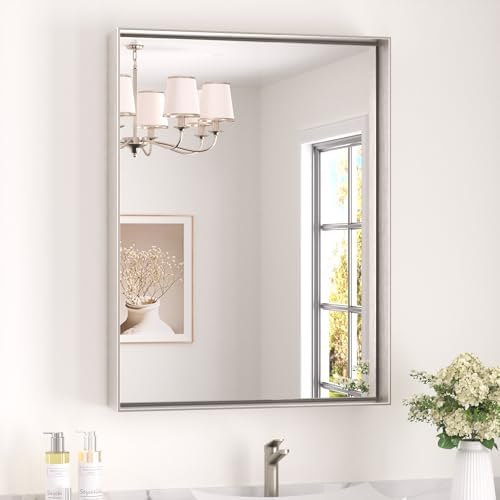 Keonjinn 24x32 Inch Nickel Bathroom Mirror by Keonjinn