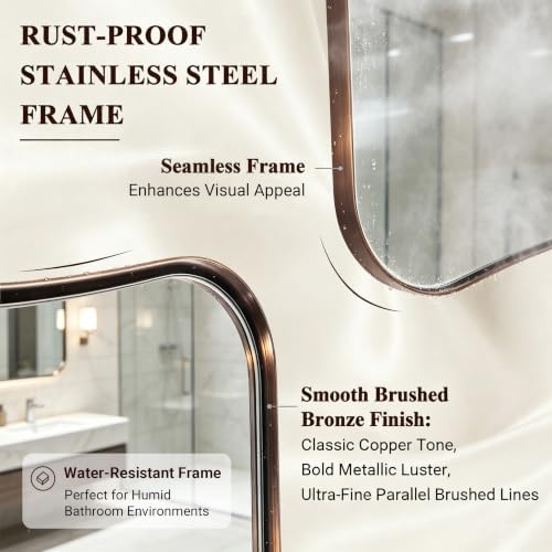 ANDY STAR Brushed Bronze Asymmetrical Mirror, Premium Stainless Steel Thin Frame - Image 4