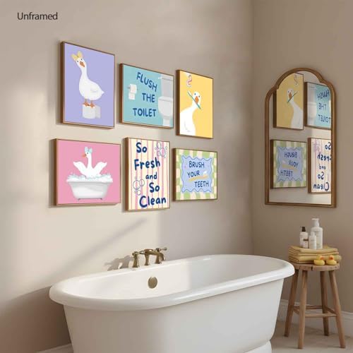ZYANGZY Cute Kids Bathroom Poster Set of 6, Funny Duck Toilet Wall Art Painting - Image 6