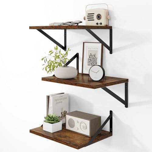 Heimlove 16W x 12D Deep Floating Shelves Set of 3 Rustic Brown by Heimlove
