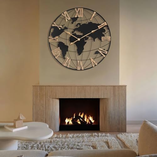 Pytha Sight 36 Inch Large Extra Metal Oversized Roman World Map Wall Clock - Image 3