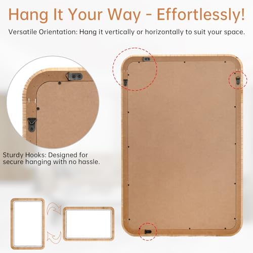 FUIN 30x20 Inch Rattan Wall Mirror - Image 6
