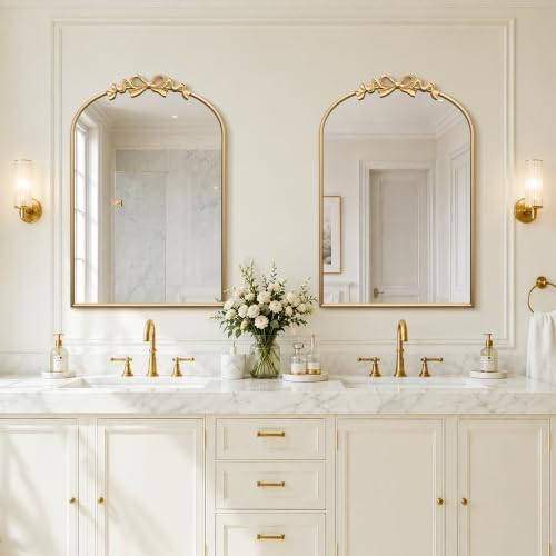 Besdomus Vintage Arched Gold Mirror: 24"x36" Large Gold Bow Vanity Mirror - Image 4