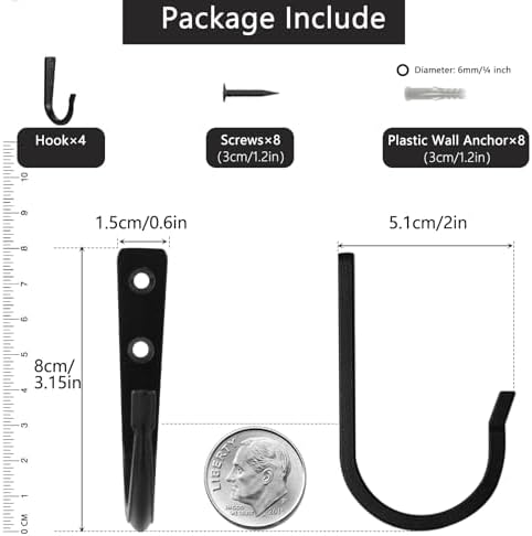 4Pcs Wall Hooks for Hanging Coat/Towel - 50LB Screw in Metal Hanger Wall Mount - Image 2