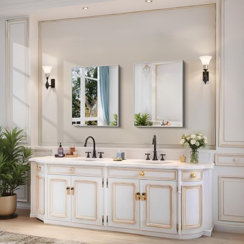 YIROMAN Bathroom Mirror 18"x24", Brushed Silver Bathroom Mirror - Image 3