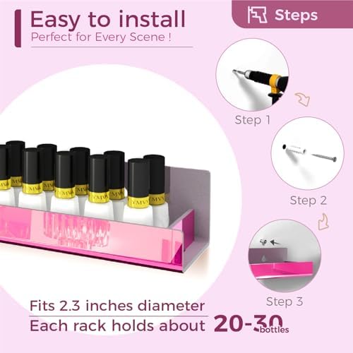 4 Pack 15 Inch Pink Reflective Acrylic Floating Wall Shelves - Image 4