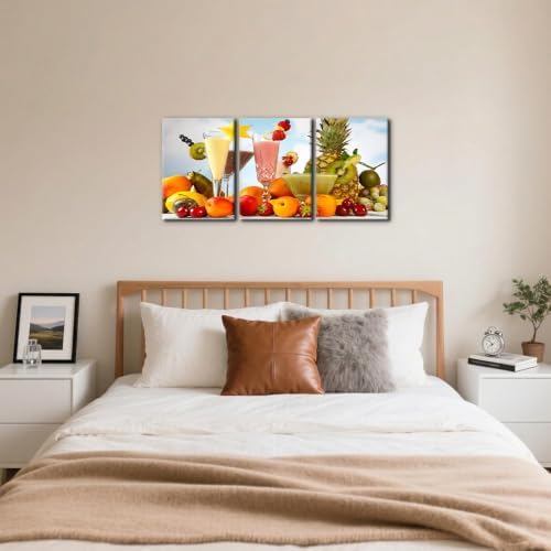 Pacimo Canvas Art Wall Decor 3 Pieces Summer Fruits Milkshake Smoothie on Table - Image 2