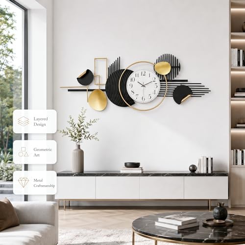HAVFIFK 59" Large Metal Wall Clock, 3D Silent Clock - Image 3