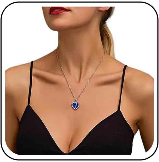 Vintage Crystal Sapphire Necklace Rhinestone Heart Sapphire Pendant Necklace Blue Sapphire Choker Necklace Silver Cz Heart Necklace Jewelry for Women