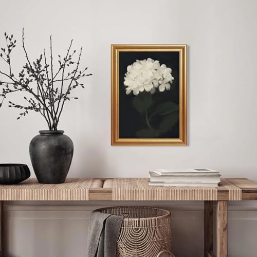 EJPFOGV White Hydrangea Framed Canvas wall art Black Background 12x16 inch - Image 2