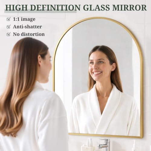 Arched Wall Mirror 38x30 Inch Gold Bathroom Vanity Mirror - Image 4