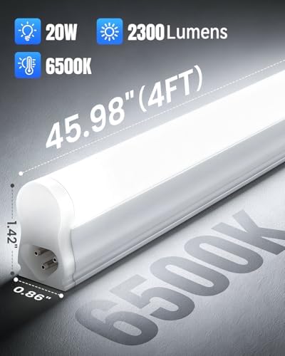 T5 LED Shop Lights 4FT, 20W 2300lm 6500K, Cabinet and Garage Light 4 Pack - Image 6