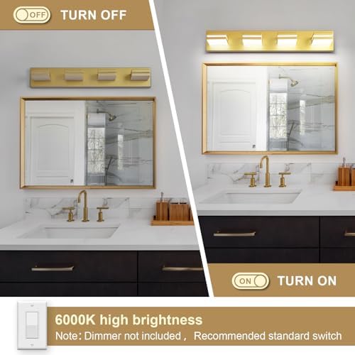 Modern LED Gold Acrylic Bathroom Lights Fixtures 4-Light - Image 3
