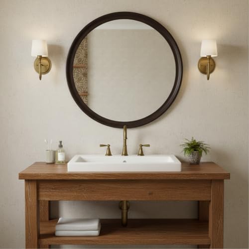 Round 24 Inch Dark Walnut Wall Mirror - Image 2