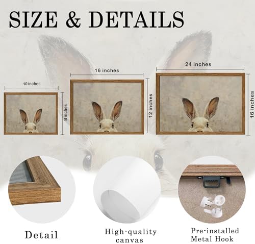 AVECCO Vintage Easter Rabbit Portrait Wall Art Canvas Framed 8x10 inch - Image 6