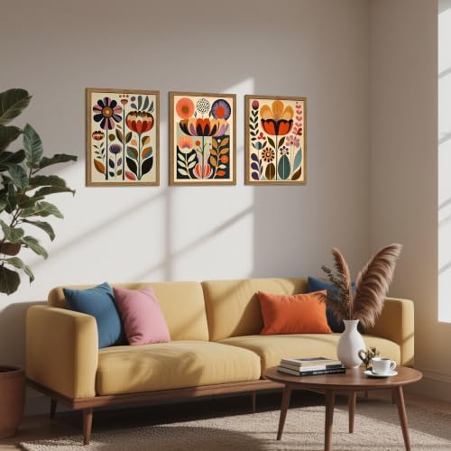 YSGGTR 3 Pcs Framed Boho Abstract Colorful Floral Canvas Wall Art 12x16 In - Image 2
