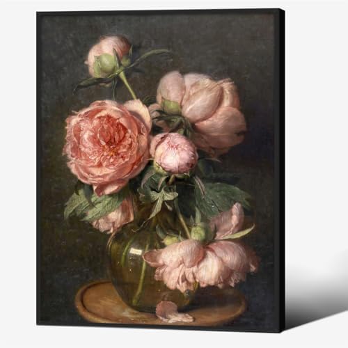 Moody Pink Peony Wall Art Spring Dark Academia Antique Floral Poster 08x10 inch by Heltrappe