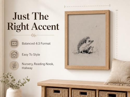 guajunsanh Framed Hedgehog Sketch Wall Art, Vintage Hedgehog Drawing Print - Image 4