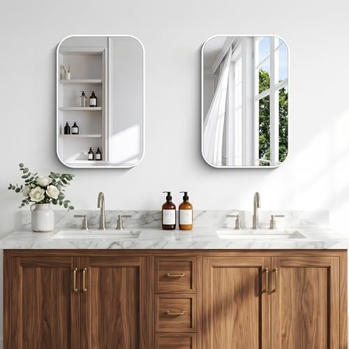 BONEWEI White Bathroom Mirror, 16x24 inch Wall Mirror - Image 5
