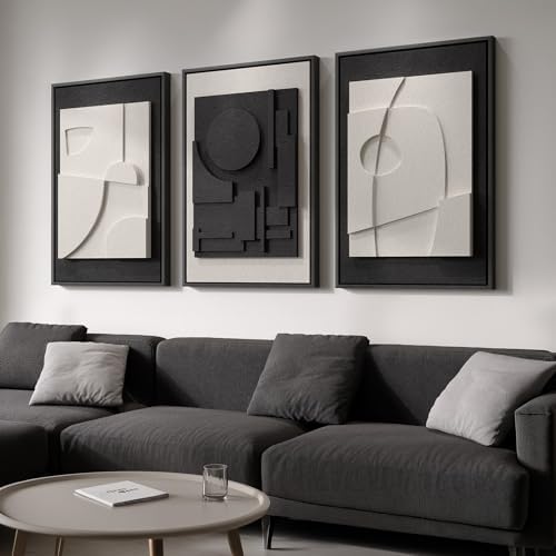 Large Framed Black and White Modern 3D Abstract Wall Art by Cuspin