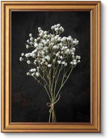 VIYYIEA Vintage Gold Framed Wall Art, Retro Dark Dried Wildflower Canvas by VIYYIEAART