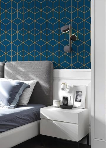 Safiyya Peel and Stick Wallpaper Gold and Blue Wallpaper Modern Geometric - Image 6