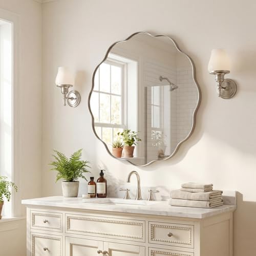 ANDY STAR Brushed Nickel Round Bathroom Mirror, 28 Inch Circle Mirror in - Image 3