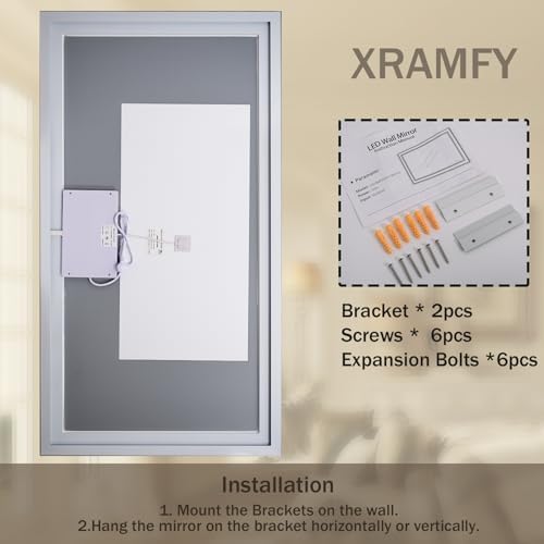 XRAMFY 55''X30'' LED Bathroom Mirror, Wall Mirror - Image 6