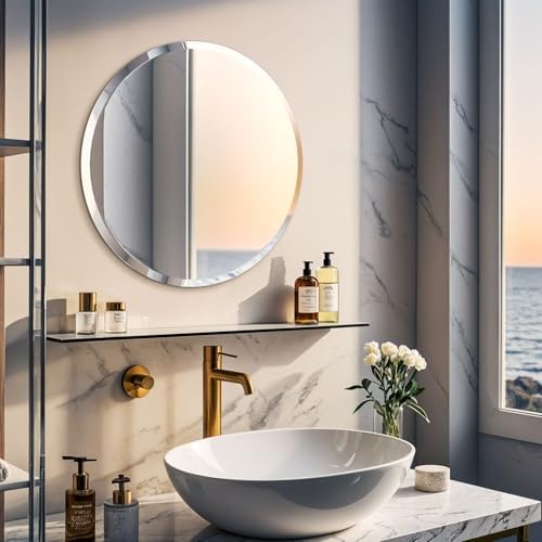 Frameless Round Wall Mirror: Modern Glass Mirror 19.7x19.7 inch - Image 5