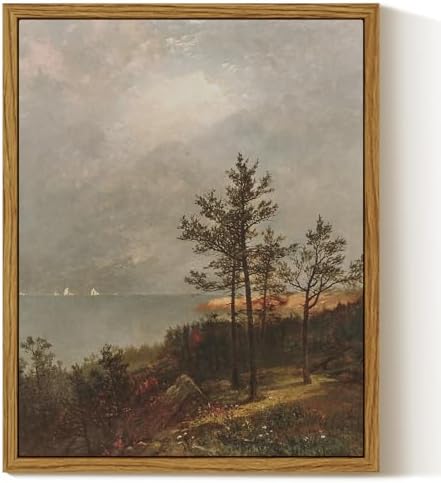 InSimSea Framed Canvas Wall Art, Vintage Lakeside Landscape Painting, Rustic by InSimSeaArt