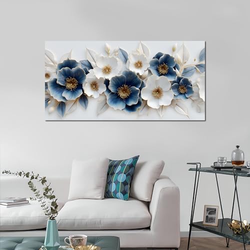 Large Canvas Wall Art for Living Room Blue and White Floral Print Painting wall - Image 4