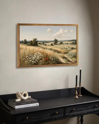 KBKBART Gold Framed Vintage Wall Art, Serene Fields Wildflowers Vintage - Image 5