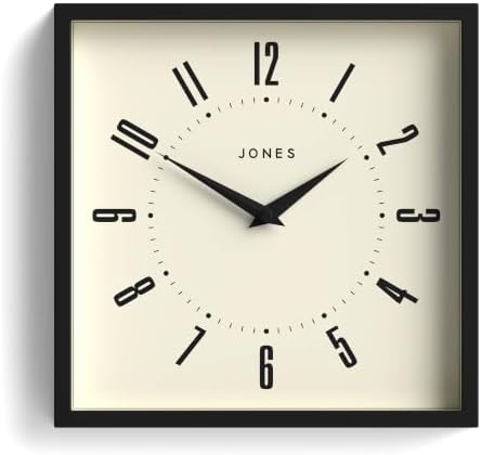 JONES CLOCKS® Box wall Clock | Retro Square Clock | 10" | Black | Easy to Read by JONESCLOCKS