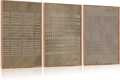 Aryroi Large Abstract Brown Beige Framed Canvas Wall Art Set- 24"x36"x3 - Image 5