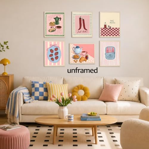 Mynotix Coquette Food Kitchen Wall Art Set of 6 Brunch Club Canvas Poster - Image 2
