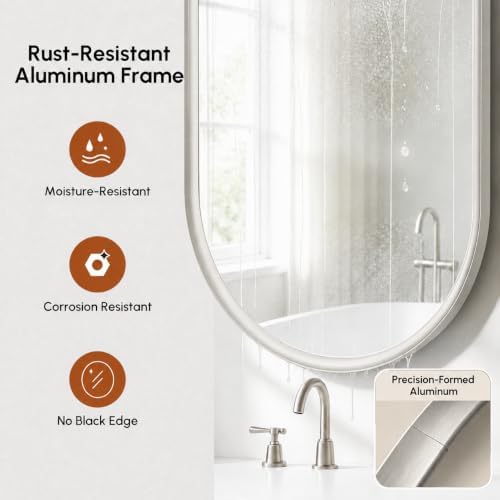USHOWER Brushed Nickel Oval Bathroom Mirror 24x36 Inch, Oval Wall Mirror - Image 4