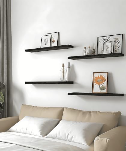 Black Wood Floating Shelves for Wall Shelf 24 Inch Set of 4 - Image 7