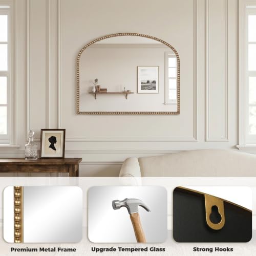 Antique Gold Arched Wall Mirror - Image 5