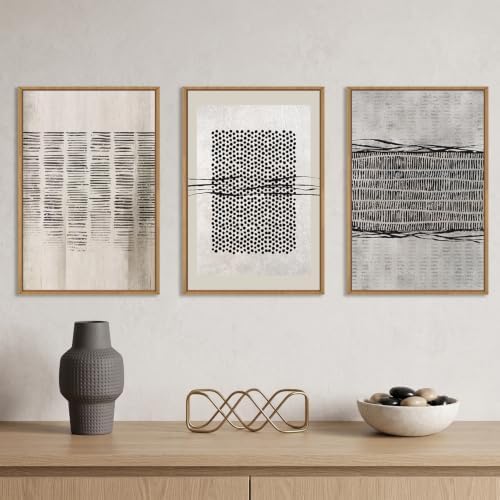 Aryroi Black and Beige Abstract Minimalist Framed Canvas Wall Art-24"x36"x3 - Image 2