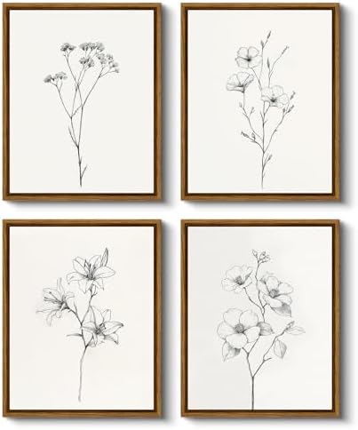 VIYYIEA Floral Wall Art Decor Set of 4 Pieces Sketch Botanical 8x10 Inch by VIYYIEAART