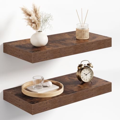 16x8in Floating Shelves 2 Pack, Wall Mount Display Shelf, Rustic Brown by Acovy