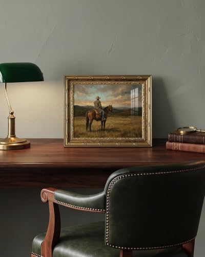 Gold Framed Western Wall Art, Cowboy Riding Horse Wall Decor, 13x16 Inch - Image 4