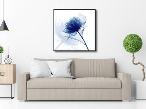 Pyradecor Large Black Framed Wall Art Blue Flickering Flower Grace Floral - Image 2
