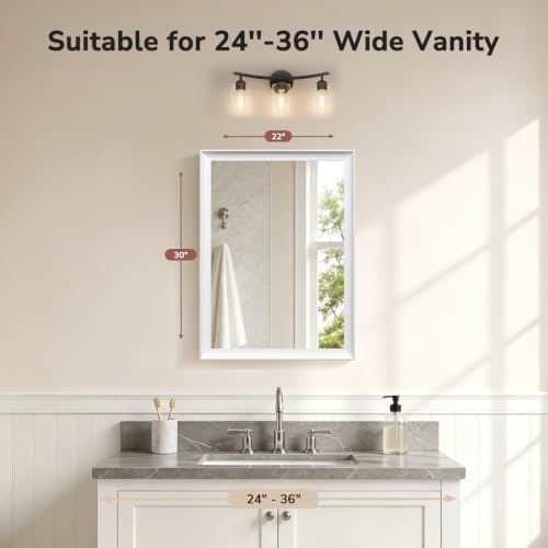 USHOWER 22x30 Inch White Bathroom Mirrors - Image 2