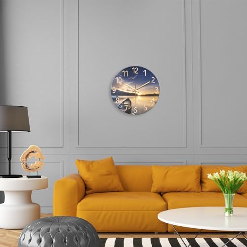Round Glass Wall Clocks Battery Operated 14 Inch - Image 2
