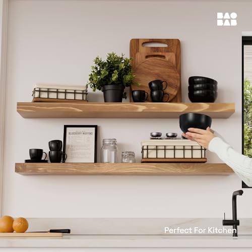 Natural Wood Floating Shelves for Wall 36 Inches Long, Oak Wooden Shelf - Image 2