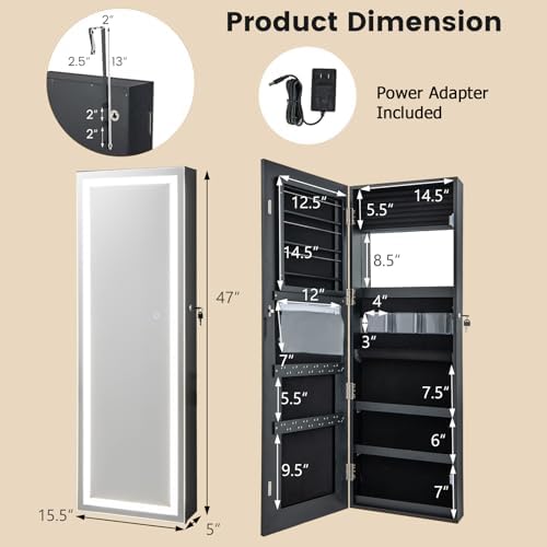CHARMAID LED Mirror Jewelry Cabinet, 47.2'' Jewelry Armoire - Image 7